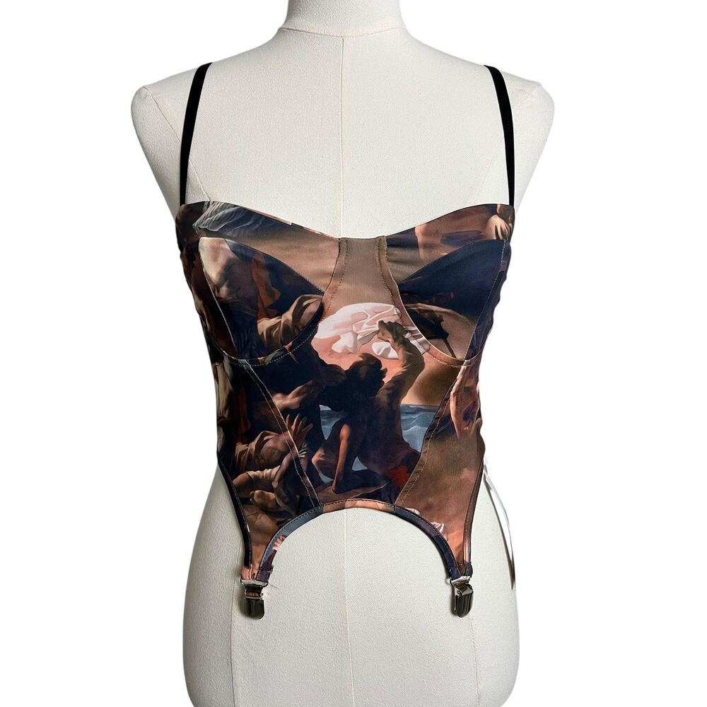 DO MY SELF Corset Top Womens Medium Multicolor Art Graphic Bustier Garter Sexy